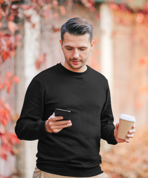 Erkek Pamuklu Düz Renk Baskısız Sweatshirt Siyah | 10001 - Görsel 1