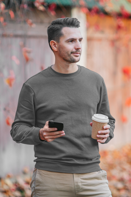 Erkek Pamuklu Düz Renk Baskısız Sweatshirt Gri | 10003 - Görsel 1