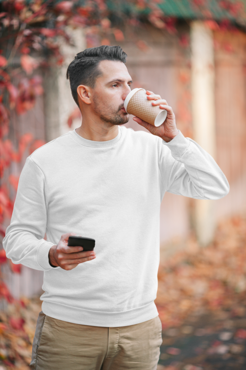 Erkek Pamuklu Düz Renk Baskısız Sweatshirt Beyaz | 10002 - Görsel 1